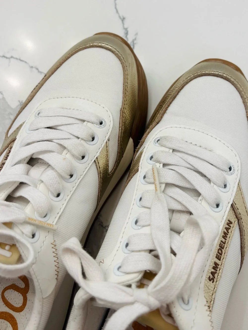 Sam Edelman Women’s 10M Layla White/Gold Fashion Platform Sneakers